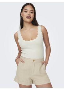 Jacqueline de Yong Stricktop JDY "JDYNANNA S/L SCALLOP EDGE TOP KNT NOOS", Damen, Gr. L, wei&szlig; (cloud dancer), Strick, Obermaterial: 80% Viskose, 20% Nylon, unifarben, regular fit h&uuml;ftlang, Rundhals, Tops Stricktop