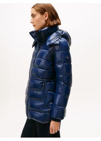 Steppmantel Tommy Hilfiger "GLOSS HW DOWN WAIST REG COAT", Damen, Gr. S (36), blau (schwarz night navy), Steppware, Obermaterial: 100% Nylon, unifarben, h&uuml;ftbedeckend, M&auml;ntel Steppmantel, in leicht gl&auml;nzender Optik