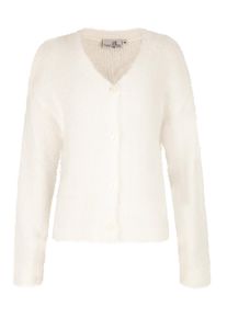 Strickjacke happy girls, M&auml;dchen, Gr. 98, beige (ecru), Boucl&eacute;, Obermaterial: 55% Polyamid, 45% Polyacryl, unifarben, regular fit h&uuml;ftlang, V-Ausschnitt, angeschnitten Strickkante, Strickjacken Strickjacke, in kuscheliger Boucl&eacute;-Optik