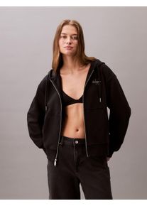 Sweatjacke Calvin Klein Jeans "MNLG FRNCH TRRY FZ B", Damen, Gr. XXL (46), schwarz, Web, Obermaterial: 86% Baumwolle, 14% Polyester, unifarben, regular fit kurz, Rundhals, eingesetzt Rippb&uuml;ndchen, Sweatjacken Sweatjacke, Mit Rundhalsausschnitt