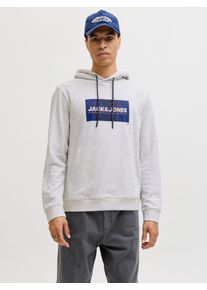 Jack & Jones Kapuzensweatshirt JACK & JONES "JJCOLE PRINT SWEAT HOOD UNB", Herren, Gr. L, wei&szlig; melange, angeraute Sweatware, Obermaterial: 60% Baumwolle, 40% Polyester, bedruckt, meliert, regular fit, Rippb&uuml;ndchen, Sweatshirts Kapuzensweatshirt