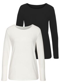 Langarmshirt Vivance "mit modischer Rippstruktur", Damen, Gr. 44/46, schwarz (schwarz, creme), Rippware, Obermaterial: 63% Polyester (REPREVE), 34% Viskose, 3% Elasthan, Strukturmuster, unifarben, Basic, figurumspielend, Rundhals, Shirts Langarmshirt, aus weichflie&szlig;ender Qualit&auml;t mit Viskose, Topseller