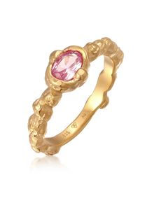 Silberring HAZE & GLORY "Ring Synthetischer Saphir Pink 925 Sterling Silber vergoldet" Gr. 58, gold, Fingerringe, Damen, 58, Silber 925 (Sterlingsilber), Silberring