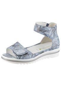 Waldl&auml;ufer Plateausandale WALDL&Auml;UFER "HAKURA", Damen, Gr. 3,5 (36), blau (graublau), Veloursleder, gebl&uuml;mt, metallic, Schuhe Plateausandale, Sandalette, Sommerschuh, Bequemschuh mit Klettverschl&uuml;sse, H-Weite