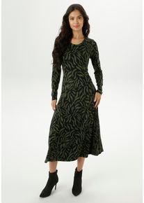 Midikleid Aniston SELECTED, Damen, Gr. 46, N-Gr, gr&uuml;n (tannengr&uuml;n, schwarz), Jersey, Obermaterial: 95% Viskose, 5% Elasthan, bedruckt, gebl&uuml;mt, gemustert, A-Linie ca. Mitte Wade, Rundhals, Kleider Midikleid, in leichter A-Linien-Form