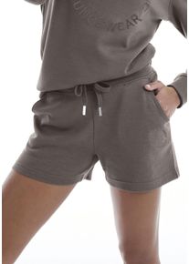 Sweatshorts BENCH. LOUNGEWEAR, Damen, Gr. 44/46, N-Gr, grau (taupe), Sweatware, Obermaterial: 60% Baumwolle, 40% Polyester, bestickt, unifarben, bequem kurz, Hosen Sweatshorts, mit Logostickerei und seitlichen Taschen, Loungewear, Topseller