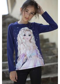 Langarmshirt TOPMODEL, M&auml;dchen, Gr. 164, blau (blau ribbon), Single Jersey, Obermaterial: 100% Baumwolle, bedruckt, normal, Rundhals, abgesteppte Kante, Shirts Langarmshirt, mit gro&szlig;em Top Model Frontdruck