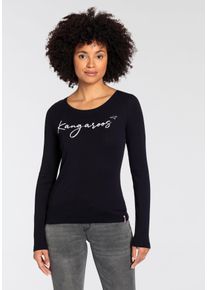 Longsleeve Kangaroos, Damen, Gr. 44/46, schwarz, Rippware, Obermaterial: 100% Baumwolle, bedruckt, kontrastfarbene Details, unifarben mit Farbeinsatz, sehr figurbetont h&uuml;ftbedeckend, Rundhals, Shirts Longsleeve, Langarm, sehr figurbetont, aus Rippware, aus 100% Baumwolle