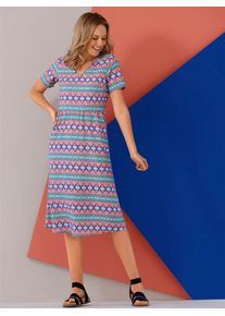 Sommerkleid Classic Basics "Kleid", Damen, Gr. 38, Normalgr&ouml;&szlig;en, aqua, grapefruit, bedruckt, 100% Polyester, gemustert, mehrfarbig, wadenlang, V-Ausschnitt, Kleider Sommerkleid