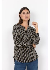 Shirtbluse soyaconcept "SC-VARLA 4", Damen, Gr. M, schwarz combi, Web, Obermaterial: 100% Viskose, gemustert, normal, V-Ausschnitt, elastischer Bund, Blusen Shirtbluse
