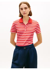 Poloshirt Tommy Hilfiger "1985 Slim Fit Pique Premium", Damen, Gr. L (42/44), breton stripe fireworks, calico, Piqu&eacute;, Obermaterial: 96% Baumwolle, 4% Elasthan, gestreift, slim fit h&uuml;ftlang, Rundhals, abgesteppt, Shirts Poloshirt, mit Logostickerei, Seitenschlitze