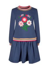 Sweatkleid happy girls, M&auml;dchen, Gr. 140, N-Gr, blau (jeans blau), Sweatware, Obermaterial: 100% Baumwolle, bedruckt, regular fit normal, Rundhals, Rippb&uuml;ndchen, Kleider Sweatkleid