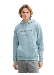 Hoodie Tom Tailor Denim, Herren, Gr. M, blau (light grau mint), Sweatware, Obermaterial: 70% Baumwolle, 30% Polyester, bedruckt, B&uuml;ndchen, Sweatshirts Hoodie, mit gro&szlig;em Logoprint