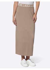 Strickrock Heine, Damen, Gr. 44, beige (sesam), 50% Viskose, 28% Polyester, 22% Polyamid, unifarben, lang, R&ouml;cke Strickrock