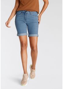 Jeansbermudas Arizona, Damen, Gr. 46, N-Gr, blau (bleached), Denim/Jeans, Obermaterial: 81% Baumwolle, 17% Polyester, 2% Elasthan, Basic, comfort fit kurz, Jeans Jeansbermudas, weite Passform, kurze Beinform, hohe Leibh&ouml;he