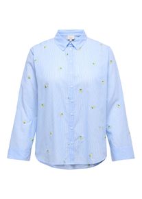 Langarmbluse Only CARMAKOMA "CARNEW LINA GRACE LS EMB SHIRT WVN", Damen, Gr. 52, soft chambray detail:with lemon emb, stripes, Web, Obermaterial: 100% Baumwolle, unifarben, regular fit normal, Blusen Langarmbluse