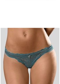 String Lascana "Premium Dessous", Damen, Gr. 32/34, gr&uuml;n (smaragd), Spitze, Obermaterial: 90% Polyamid, 10% Elasthan, figurbetont, Unterhosen String, aus zarter Spitze mit feiner Zierschleife und Accessoire, Topseller