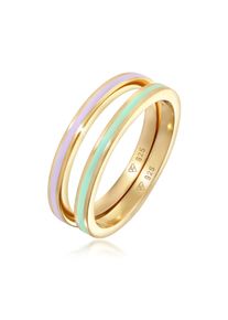 Ring-Set Elli "Ring Bandring Basic Emaille 2er Set 925 Silber" Gr. 56, gold, Fingerringe, Damen, 56, ohne Stein, Silber 925 (Sterlingsilber), Ring-Set