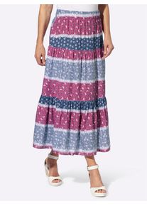 Stufenrock Classic Basics, Damen, Gr. 46, blau (taubenblau, erika, bedruckt), 100% Viskose, gebl&uuml;mt, gemustert, mehrfarbig, lang, R&ouml;cke Stufenrock