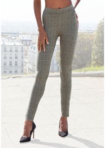 Leggings Lascana, Damen, Gr. 44/46, N-Gr, blau (greige kariert), Obermaterial: 48% Polyester, 34% Polyamid, 15% Viskose, 3% Elasthan, kariert, figurbetont kn&ouml;chellang, Hosen Leggings, mit klassischem Karomuster, Ges&auml;&szlig;taschen, elegant, schmale Passform, Topseller