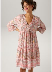 Tunikakleid Aniston CASUAL, Damen, Gr. 46, N-Gr, rosa (altrosa, pink, wollwei&szlig;, t&uuml;rkis, orange, braun, smaragd, rosa), Web, Obermaterial: 100% Viskose, Paisley, bedruckt, gebl&uuml;mt, l&auml;ssig geschnitten kniefrei, V-Ausschnitt, Volant, Kleider Tunikakleid, mit fantasievollem Druck