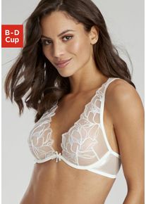 B&uuml;gel-BH Lascana "Amira-Kollektion", Damen, Gr. 80, Cup C, beige (champagner), Spitze, Obermaterial: 61% Polyester, 34% Polyamid, 5% Elasthan, BHs B&uuml;gel-BH, mit leicht transparenter Spitze mit feinen Glitzerdetails, Dessous