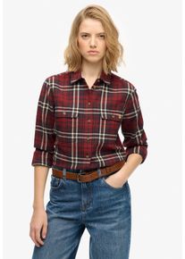 Karobluse Superdry "LUMBERJACK CHECK FLANNEL SHIRT", Damen, Gr. M, rot (frontier check rot), Flanell, Obermaterial: 100% Baumwolle, kariert, relaxed fit, Blusen Karobluse