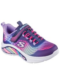 Sneaker Skechers "RAINBOW CRUISERS", M&auml;dchen, Gr. 32, blau (navy, lila), Lederimitat, Textil, kontrastfarbene Details, Schuhe Sneaker, Kinderschuh mit Farbverlauf, Gr&ouml;&szlig;enschablone zum Download
