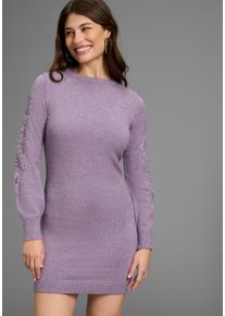 Strickkleid Laura Scott, Damen, Gr. 44, N-Gr, lila (lila, melange), Strick, Obermaterial: 50% Viskose, 28% Polyester, 22% Polyamid, unifarben, figurumspielend mini, Rundhals, Kleider Strickkleid, mit besonderem Spitzendetail - NEUE KOLLEKTION