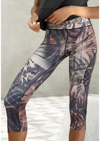 active by Lascana Caprileggings LASCANA ACTIVE "Tropical", Damen, Gr. L (44/46), N-Gr, braun (gemustert, braun), Obermaterial: 94% Baumwolle, 6% Elasthan, gemustert, figurbetont kniebedeckend, Hosen Caprileggings, mit abstraktem Palmenprint, Topseller