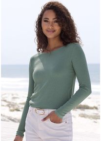 Langarmshirt Vivance "mit modischer Rippstruktur", Damen, Gr. 40/42, gr&uuml;n (eucalyptus), Rippware, Obermaterial: 63% Polyester (REPREVE), 34% Viskose, 3% Elasthan, Strukturmuster, unifarben, Basic, figurumspielend, Rundhals, Shirts Langarmshirt, aus weichflie&szlig;ender Qualit&auml;t mit Viskose