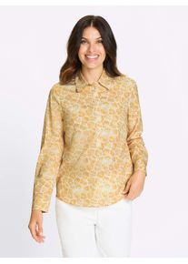 Langarmbluse Classic Basics, Damen, Gr. 44, gelb, wei&szlig;, bedruckt, 100% Polyester, bedruckt, gemustert, Blusen Langarmbluse