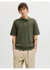 Jack & Jones Kurzarmpullover JACK & JONES "JJEGEORGE KNIT POLO SS SN", Herren, Gr. S, dusty olive, Strick, Obermaterial: 85% Baumwolle, 15% Polyester, unifarben, relaxed fit taillenbedeckt, ohne Ausschnitt, B&uuml;ndchen, Pullover Kurzarmpullover, mit Polo Kragen