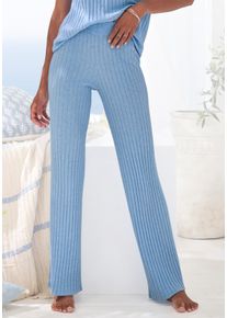 Homewearhose French Connection, Damen, Gr. 44/46, N-Gr, blau (blau, meliert), Rippstrick, Obermaterial: 50% Viskose (LENZING&trade; ECOVERO&trade;), 28% Polyester, 22% Polyamid, meliert, unifarben, bequem lang, Hosen Homewearhose, mit elastischem B&uuml;ndchen, Loungewear, Topseller