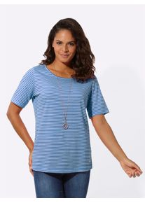 Kurzarmshirt Casual Looks "Ringelshirt", Damen, Gr. 50, blau (mittelblau, ecru, geringelt), 100% Baumwolle, gemustert, mehrfarbig, Rundhals, Shirts Kurzarmshirt