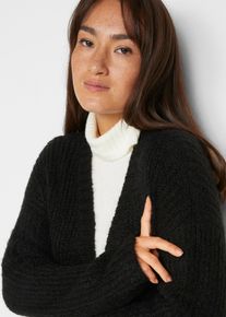 Strickmantel bonprix, Damen, Gr. 44/46 (L), schwarz, Strick, Obermaterial: 66% Polyacryl, 17% Polyester, 15% Polyamid, 2% Elasthan, unifarben, loose fit ca. Mitte Wade, Rundhals, B&uuml;ndchen, M&auml;ntel Strickmantel, aus Baumwollmischung, Oversize-Look, Loose fit, unifarben