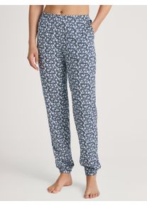 Pyjamahose Calida "Favourites Sleep", Damen, Gr. M (44/46), N-Gr, blau (peacoat blau), Interlock, Obermaterial: 100% Baumwolle, gemustert, bequem lang, Hosen Pyjamahose, seitliche Eingrifftaschen, Interlock-Qualit&auml;t, Cotton, weich