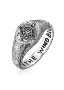 Siegelring HAZE & GLORY "Ring Sigelring - Like the wind blows 925 Sterling Silber" Gr. 60, schwarz, Fingerringe, Damen, 60, ohne Stein, Silber 925 (Sterlingsilber), 11mm, Siegelring