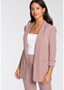 Longblazer Laura Scott, Damen, Gr. 48, rosa, Web, Obermaterial: 90% Polyester, 10% Elasthan. Futter: 100% Polyester, figurbetont h&uuml;ftbedeckend, Blazer Longblazer, mit gerafften &Auml;rmeln, Topseller