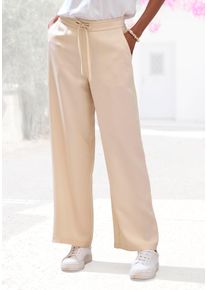 Schlupfhose Lascana, Damen, Gr. 46, N-Gr, beige (sand), Web, Obermaterial: 100% Lyocell, unifarben, figurumspielend lang, Hosen Schlupfhose, mit Bindeband, Palazzohose aus Lyocell mit Taschen, Topseller