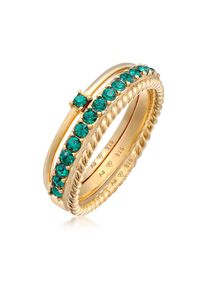 Ring-Set Elli "Ring Set Kristalle Gr&uuml;n Solit&auml;r Memoire 925 Silber" Gr. 58, gold, Fingerringe, Damen, 58,mit Stein, Silber 925 (Sterlingsilber), 2mm, Ring-Set