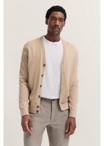 Cardigan Bugatti "Modern Fit", Herren, Gr. XXL, beige (30, beige), Strick, 95% Baumwolle, 5% Kaschmir, unifarben, normal, V-Ausschnitt, Rippb&uuml;ndchen, Strickjacken Cardigan, mit V-Ausschnitt aus Baumwolle-Kaschmir