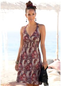 Neckholderkleid Lascana, Damen, Gr. 34, N-Gr, lila (lila, bedruckt), Jersey, Obermaterial: 100% Viskose, bedruckt, figurumspielend kniefrei, tiefer V-Ausschnitt, Kleider Neckholderkleid, mit Alloverprint und V-Ausschnitt, Sommerkleid, Strandkleid, Topseller