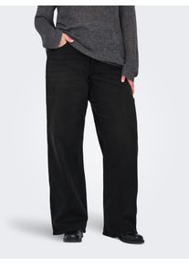 High-waist-Jeans Only CARMAKOMA "CARSNOW HW WIDE DNM JEANS PIM WB", Damen, Gr. 46, L&auml;nge 32, schwarz (washed schwarz), Denim/Jeans, Obermaterial: 50% Baumwolle, 30% Polyester, 18% Viskose, 2% Elasthan, unifarben, Jeans High-waist-Jeans