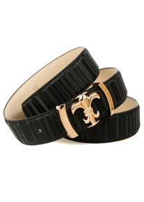 Lederg&uuml;rtel Anthoni Crown, Damen, Gr. 90, schwarz, Rindsleder, gestreift, unifarben, festlich, G&uuml;rtel Lederg&uuml;rtel, mit filigraner goldfarbener Koppel-Schlie&szlig;e