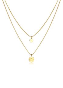 Silberkette Elli "Halskette 2-lagig Layer Coin Pl&auml;ttchen Struktur 925 Silber" Gr. 45, gold, Halsketten, Damen, 45, Silber 925 (Sterlingsilber), Silberkette