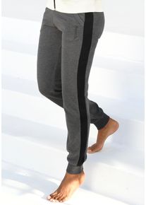 Sweathose BENCH. LOUNGEWEAR, Damen, Gr. 44/46, N-Gr, schwarz (anthrazit, meliert, schwarz), Jersey, Obermaterial: 60% Baumwolle, 40% Polyester, mehrfarbig, meliert, bequem lang, Hosen Sweathose, mit Seitenstreifen und schmalem Bein, Loungeanzug, Topseller