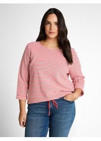 T-Shirt Tom Tailor PLUS, Damen, Gr. 54, pink sanftes wei&szlig; regular stripe, Single Jersey, Obermaterial: 75% Baumwolle, 20% Polyester, 5% Elasthan, gestreift, loose fit normal, Rundhals, gerader Abschluss, Shirts T-Shirt, mit Streifen Muster