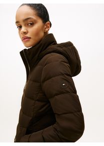 Steppmantel Tommy Hilfiger "MW DOWN SLIM COAT WITH FUR", Damen, Gr. S (36), braun (schwarz coffee), Steppware, Obermaterial: 100% Polyester, unifarben, slim fit, M&auml;ntel Steppmantel, mit Fellimitat