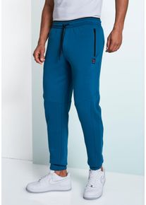 Sweathose John Devin, Herren, Gr. S (44/46), N-Gr, blau (petrol), angeraute Sweatware, Obermaterial: 60% Baumwolle, 40% Polyester, unifarben, bequem lang, Hosen Sweathose, Jogginghose mit seitlichen Taschen und Bindeband aus Baumwoll-Mix